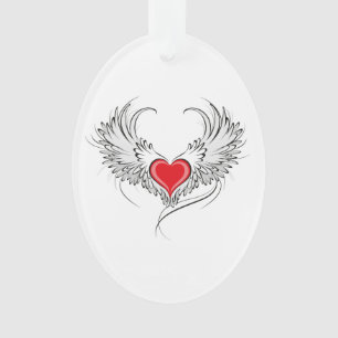 Red Angel Heart with wings Ornament