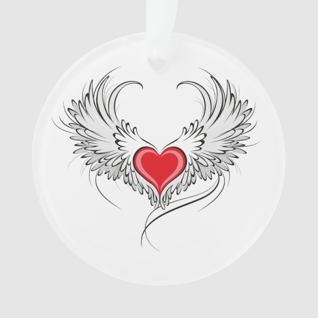 Red Angel Heart with wings Ornament (Front)