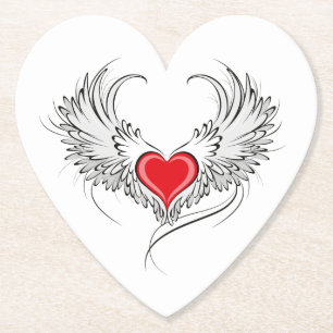 Red Angel Heart with wings Paper Coaster