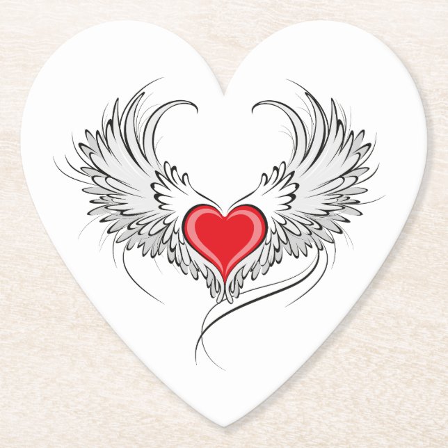 Red Angel Heart with wings Paper Coaster (Front)