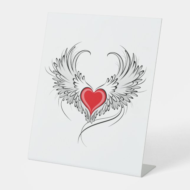 Red Angel Heart with wings Pedestal Sign (Front)