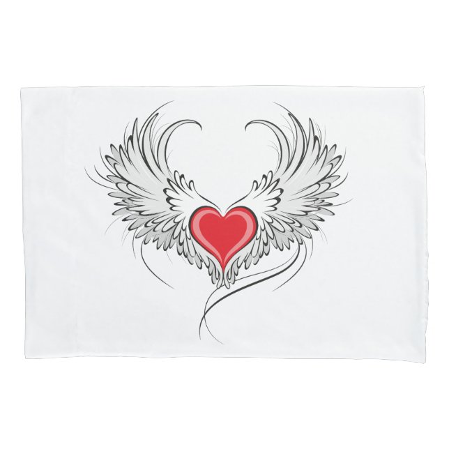 Red Angel Heart with wings Pillowcase (Front)