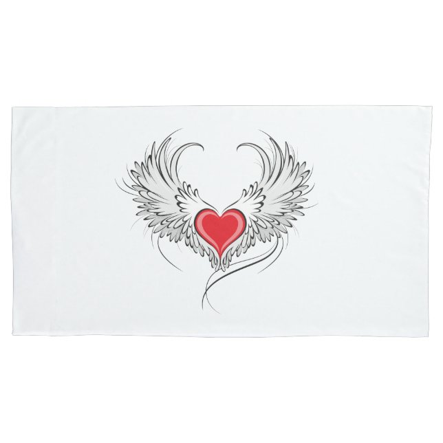 Red Angel Heart with wings Pillowcase (Front-Left)