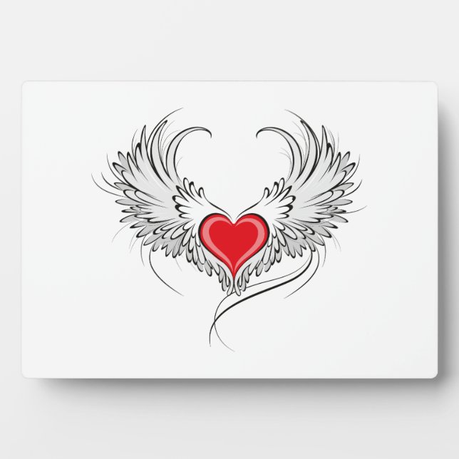 Red Angel Heart with wings Plaque (Front)