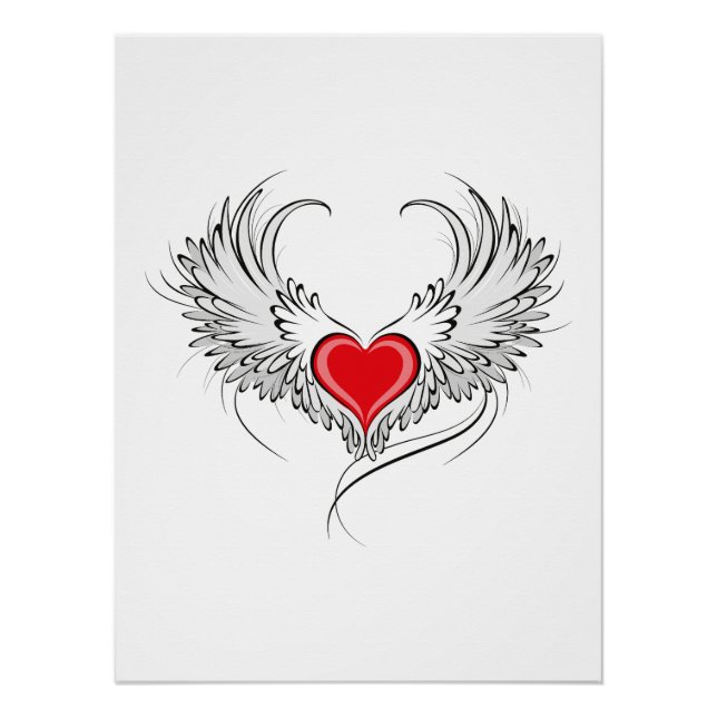 Red Angel Heart with wings Poster (Front)