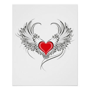Red Angel Heart with wings Poster