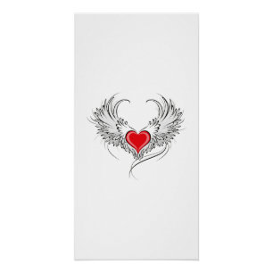 Red Angel Heart with wings Poster