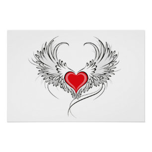 Red Angel Heart with wings Poster