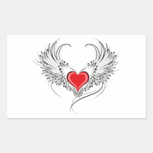 Red Angel Heart with wings Rectangular Sticker