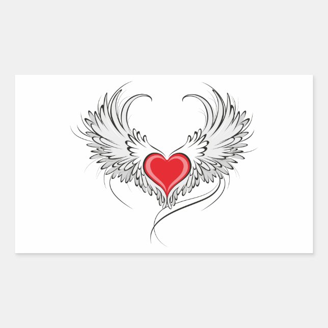 Red Angel Heart with wings Rectangular Sticker (Front)