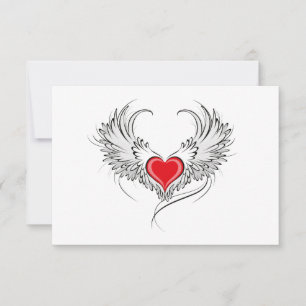 Red Angel Heart with wings RSVP Card