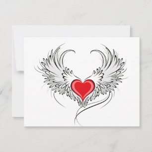 Red Angel Heart with wings Save The Date