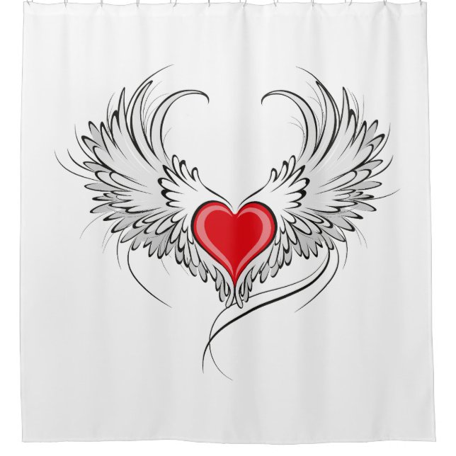 Red Angel Heart with wings Shower Curtain (Front)