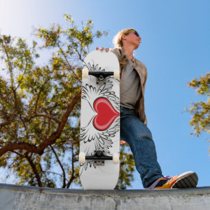 Red Angel Heart with wings Skateboard