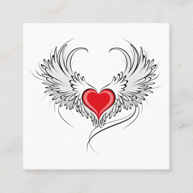 Red Angel Heart with wings Square Business Card (Front)