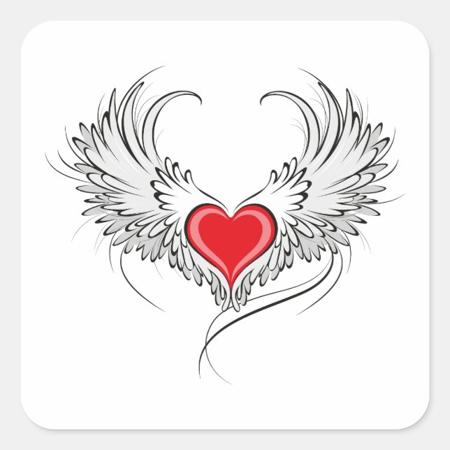 Red Angel Heart with wings Square Sticker (Front)