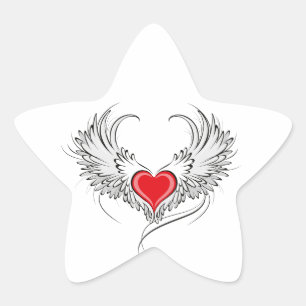 Red Angel Heart with wings Star Sticker