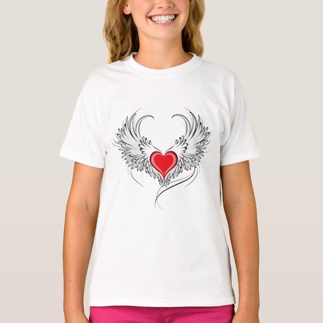 Red Angel Heart with wings T-Shirt (Front)