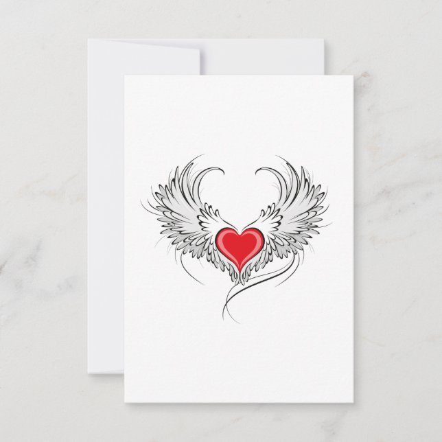 Red Angel Heart with wings Thank You Card (Front)