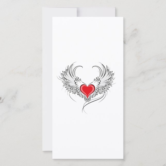 Red Angel Heart with wings Thank You Card (Front)