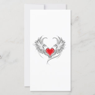 Red Angel Heart with wings Thank You Card