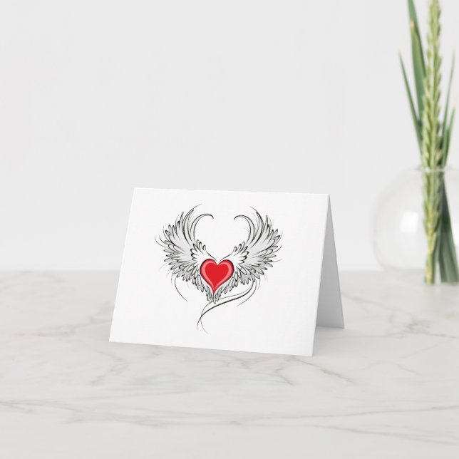 Red Angel Heart with wings Thank You Card (Front)
