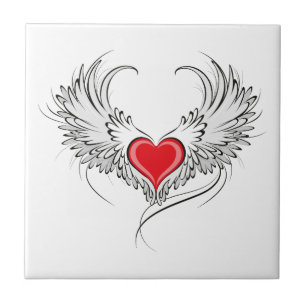 Red Angel Heart with wings Tile