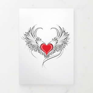 Red Angel Heart with wings Tri-Fold Announcement