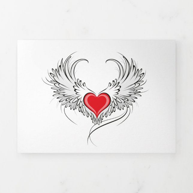 Red Angel Heart with wings Tri-Fold Card (Cover)