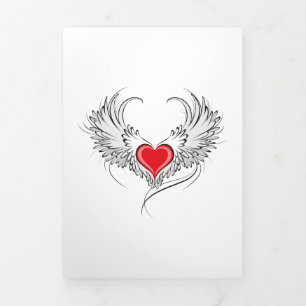 Red Angel Heart with wings Tri-Fold Card