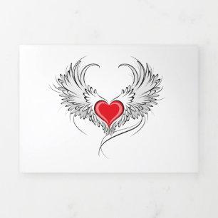 Red Angel Heart with wings Tri-Fold Holiday Card