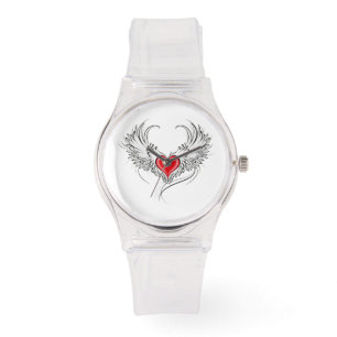 Red Angel Heart with wings Watch