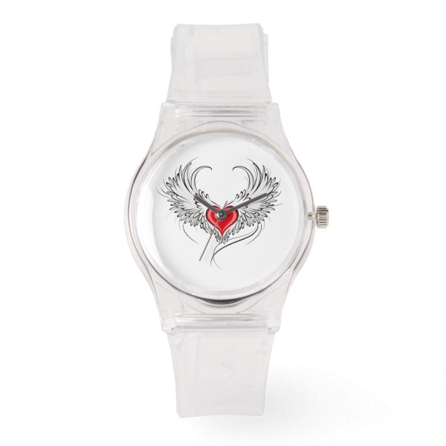 Red Angel Heart with wings Watch (Front)