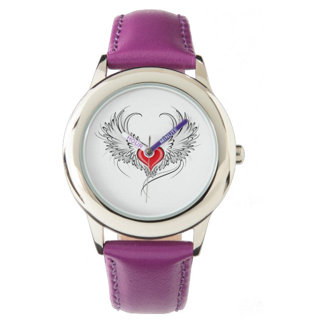 Red Angel Heart with wings Watch (Front)