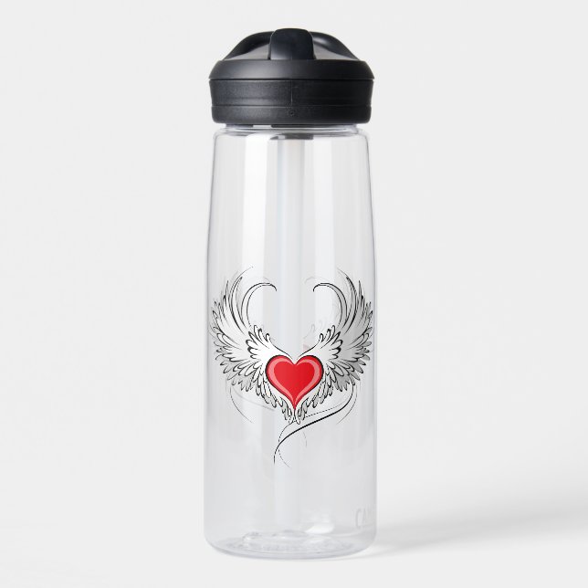 Red Angel Heart with wings Water Bottle (Front)