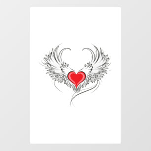Red Angel Heart with wings Window Cling