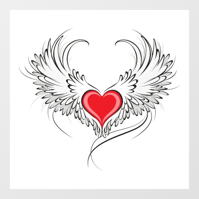 Red Angel Heart with wings Window Cling (Sheet)