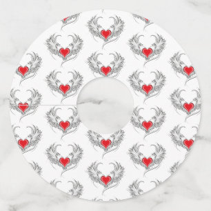 Red Angel Heart with wings Wine Glass Tag