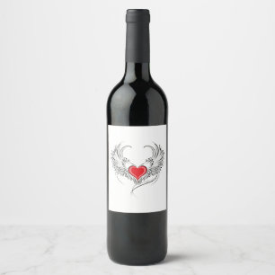 Red Angel Heart with wings Wine Label