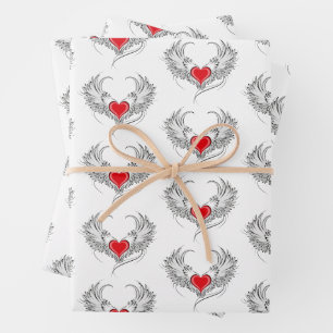 Red Angel Heart with wings Wrapping Paper Sheet