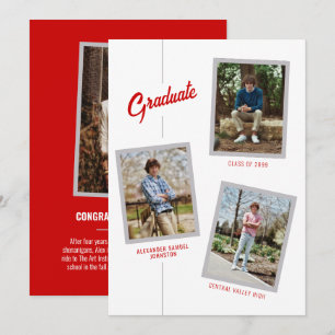 Red Angled Four-Photo Graduation Announcement