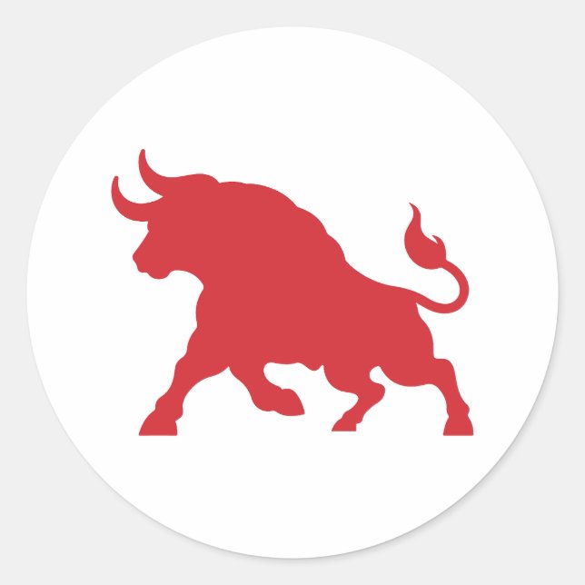 Red angry bull silhouette classic round sticker (Front)