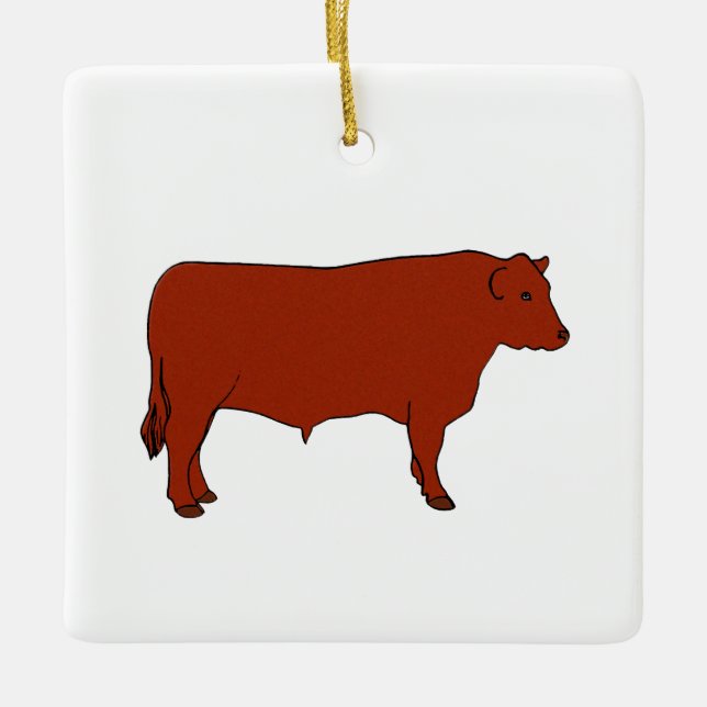 Red Angus Bull Ceramic Ornament (Front)