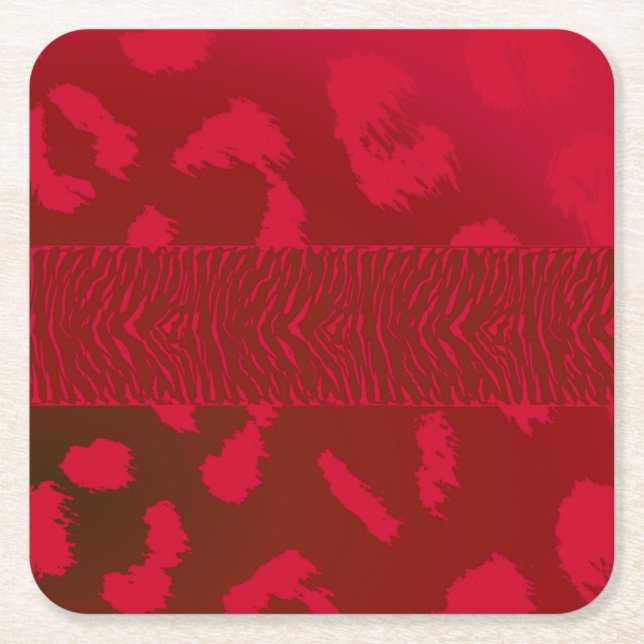 Red Animal Fur Pattern Square Paper Coaster (Front)