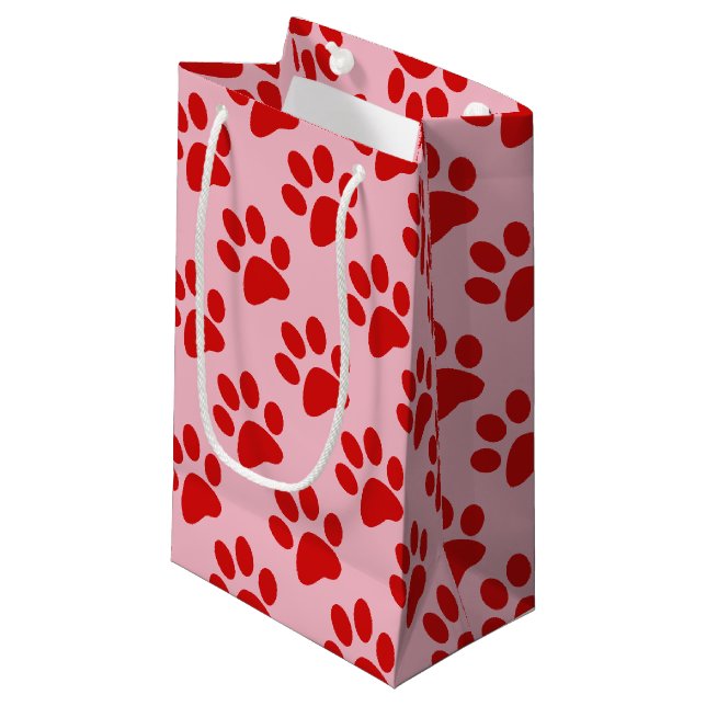 Red Animal Paw Print Small Gift Bag (Front Angled)