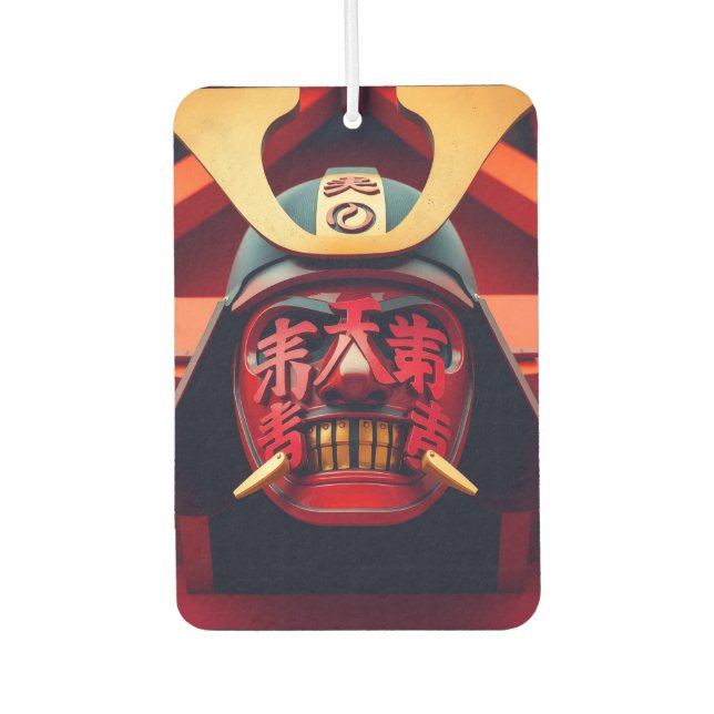 Red anime samurai mask car air freshener (Front)