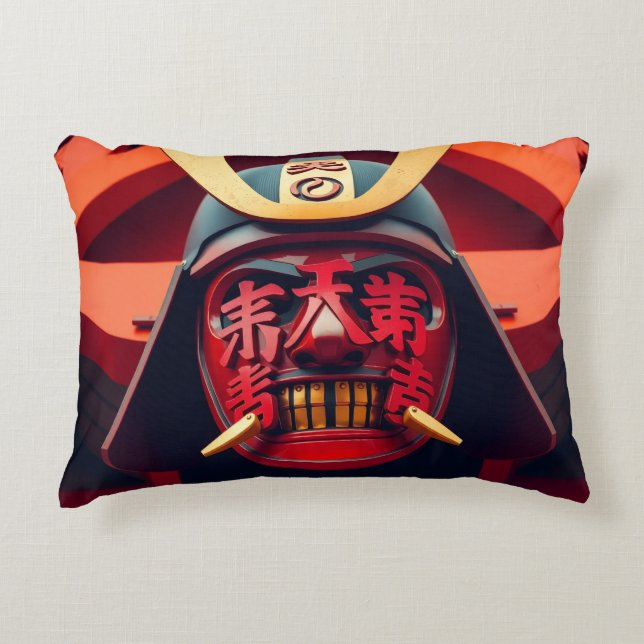 Red anime samurai mask decorative cushion (Front)