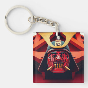 Red anime samurai mask key ring