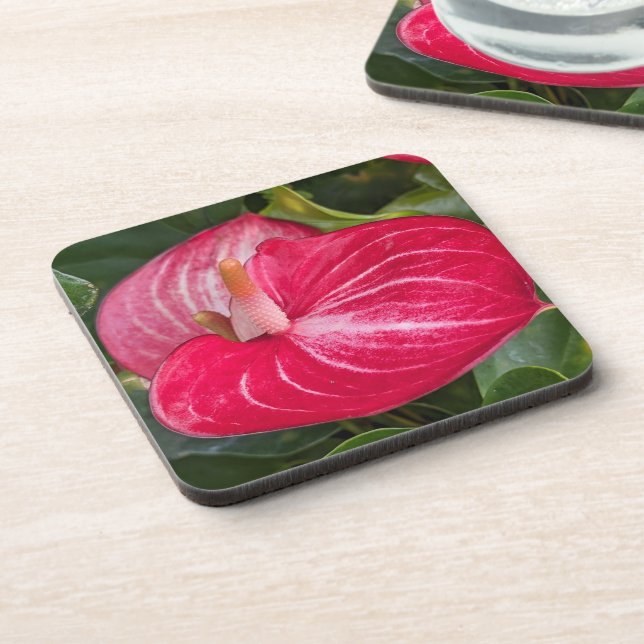 Red Anthurium Bloom Floral Coaster (Left Side)