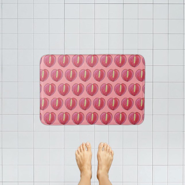 Red Anthurium Flower Seamless Pattern on Bath Mat (Red Anthurium flower seamless pattern on bath mat)
